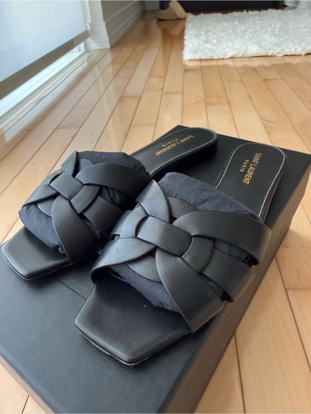YSL TRIBUTE SANDALS IN SMOOTH LEATHER BLACK US SIZE 7.5 - Picture 7 of 14